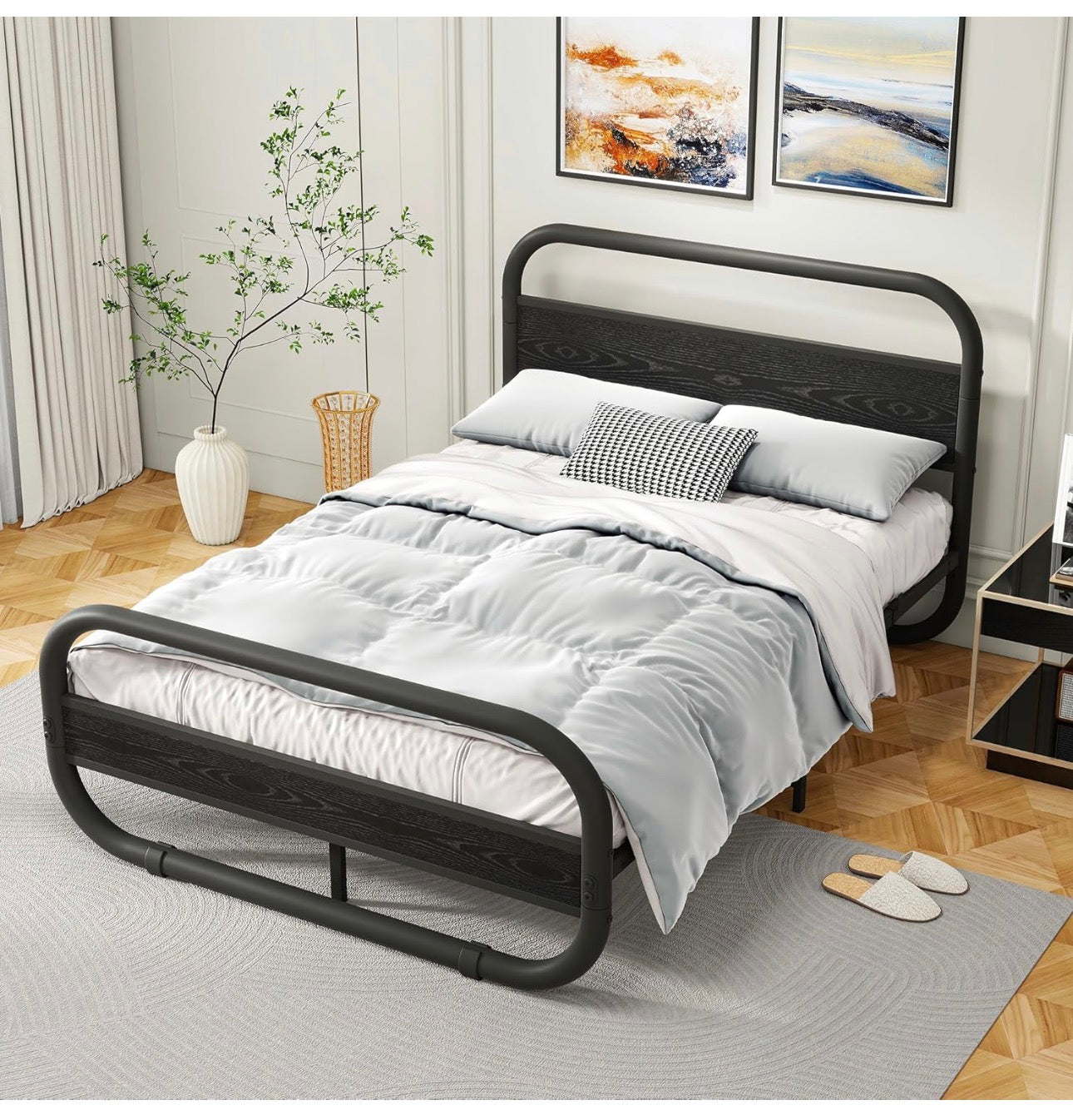 King Size Bed Frame with Headboard,150x200 Oval-Shaped