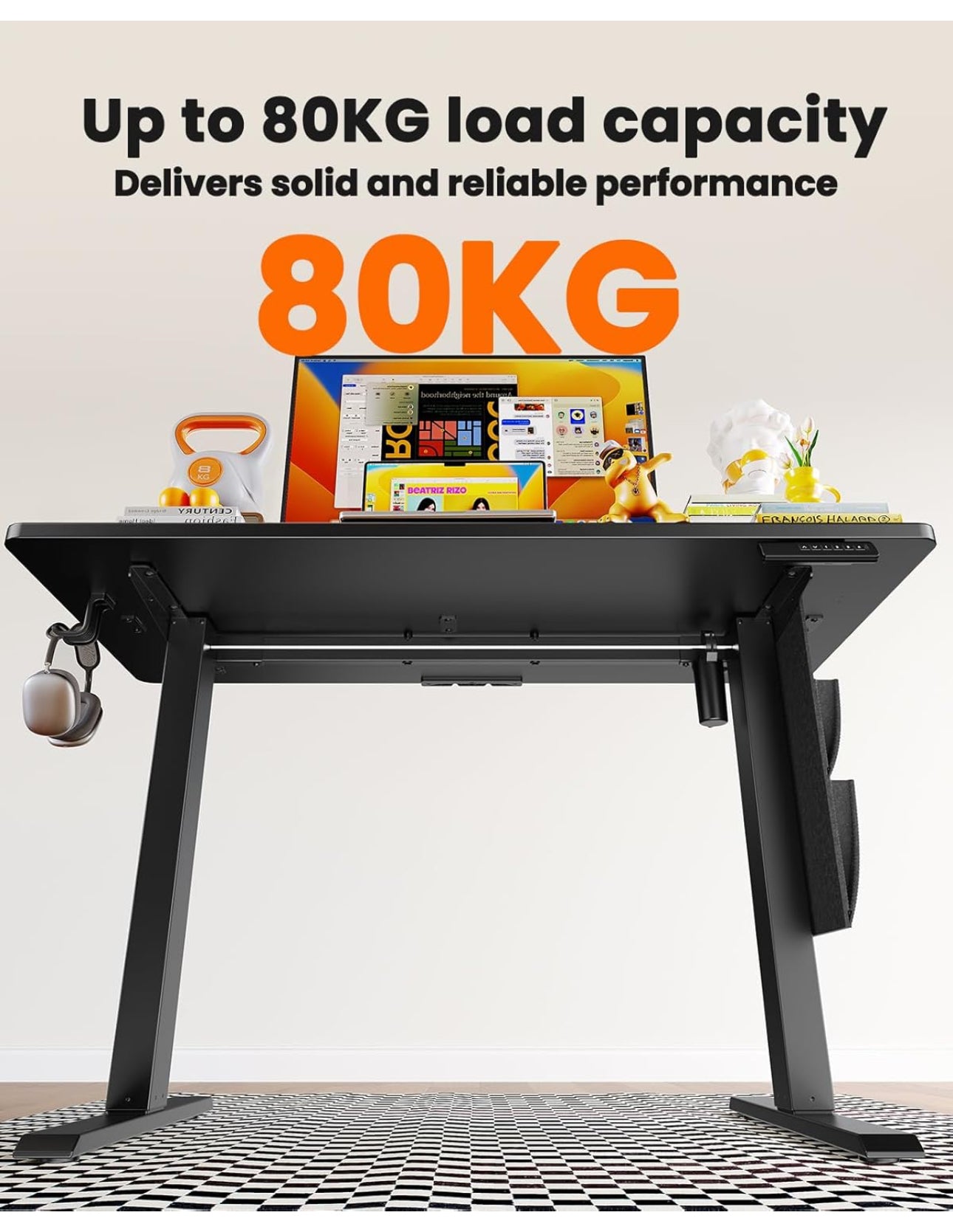 Standing Desk 120x60cm, Supports Up to 80KG Height Adjustable Electric Standing Desk with Storage Bag