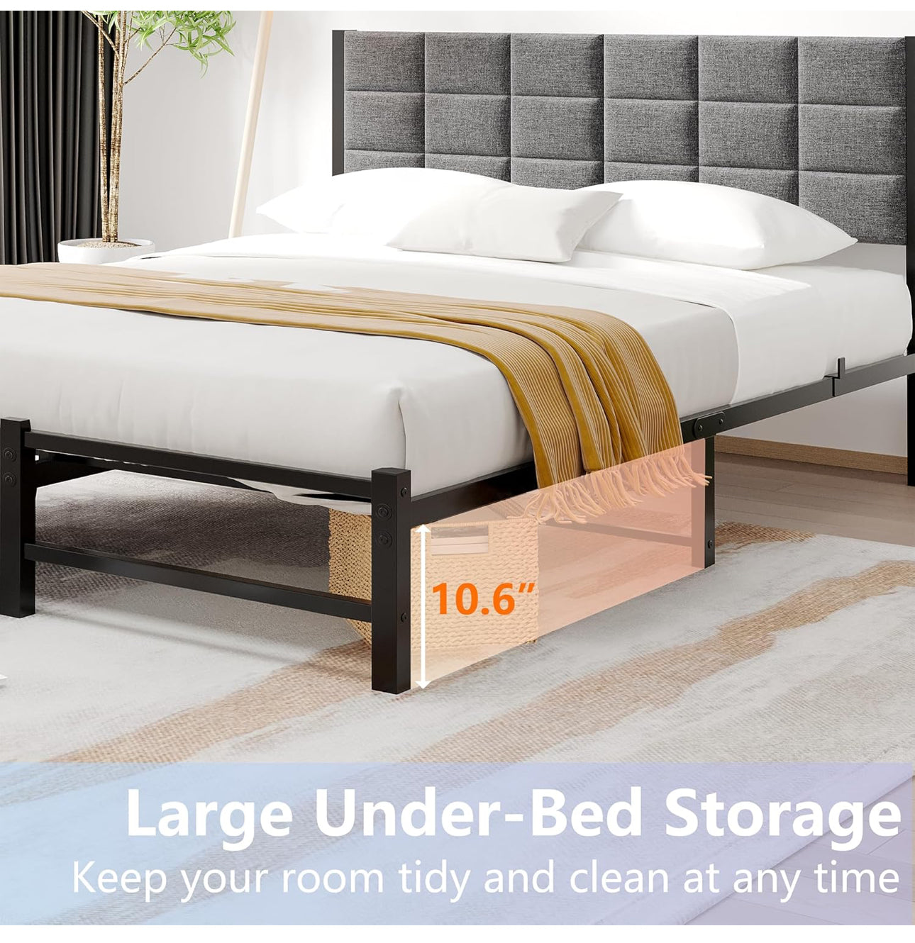 5ft King Size Bed Frame with Headboard,Upholstered Platform Bed Frame King Size