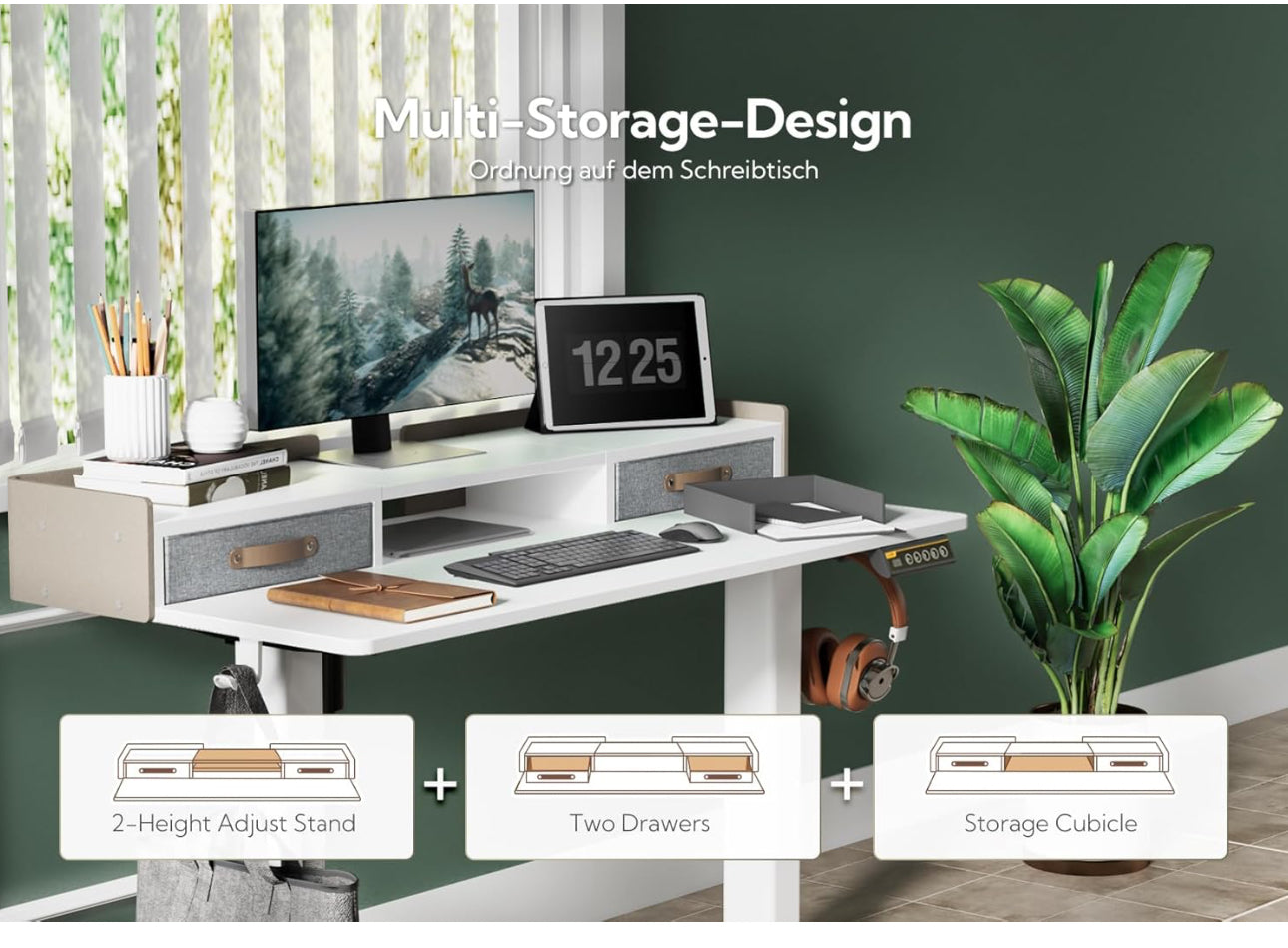 Electric Standing Desk with Drawers