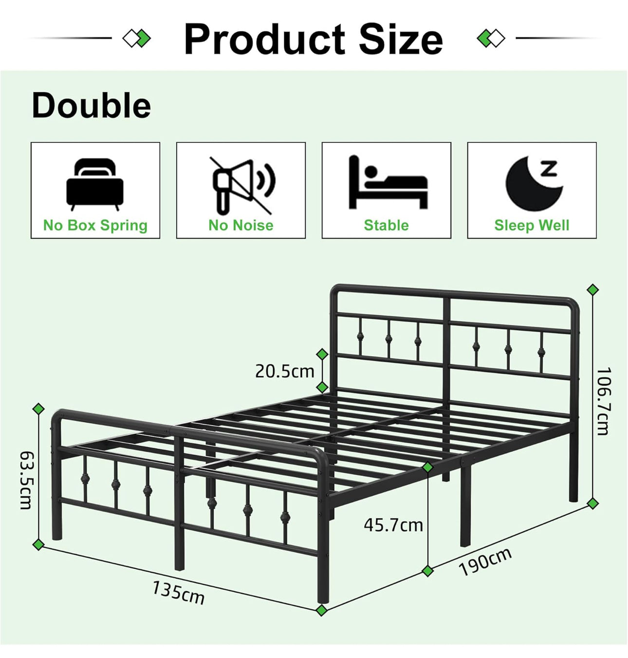 Double Bed Frame 4ft6 with Headboard and Footboard
