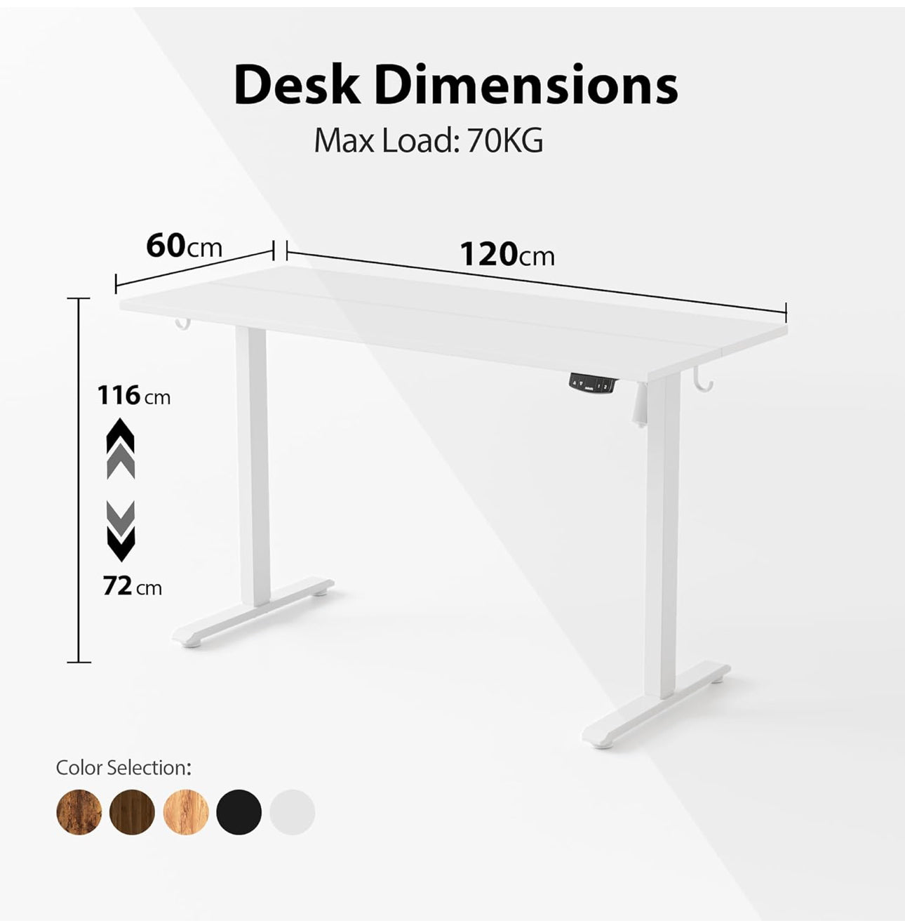 Electric Standing Desk, 120 x 60 cm Height Adjustable