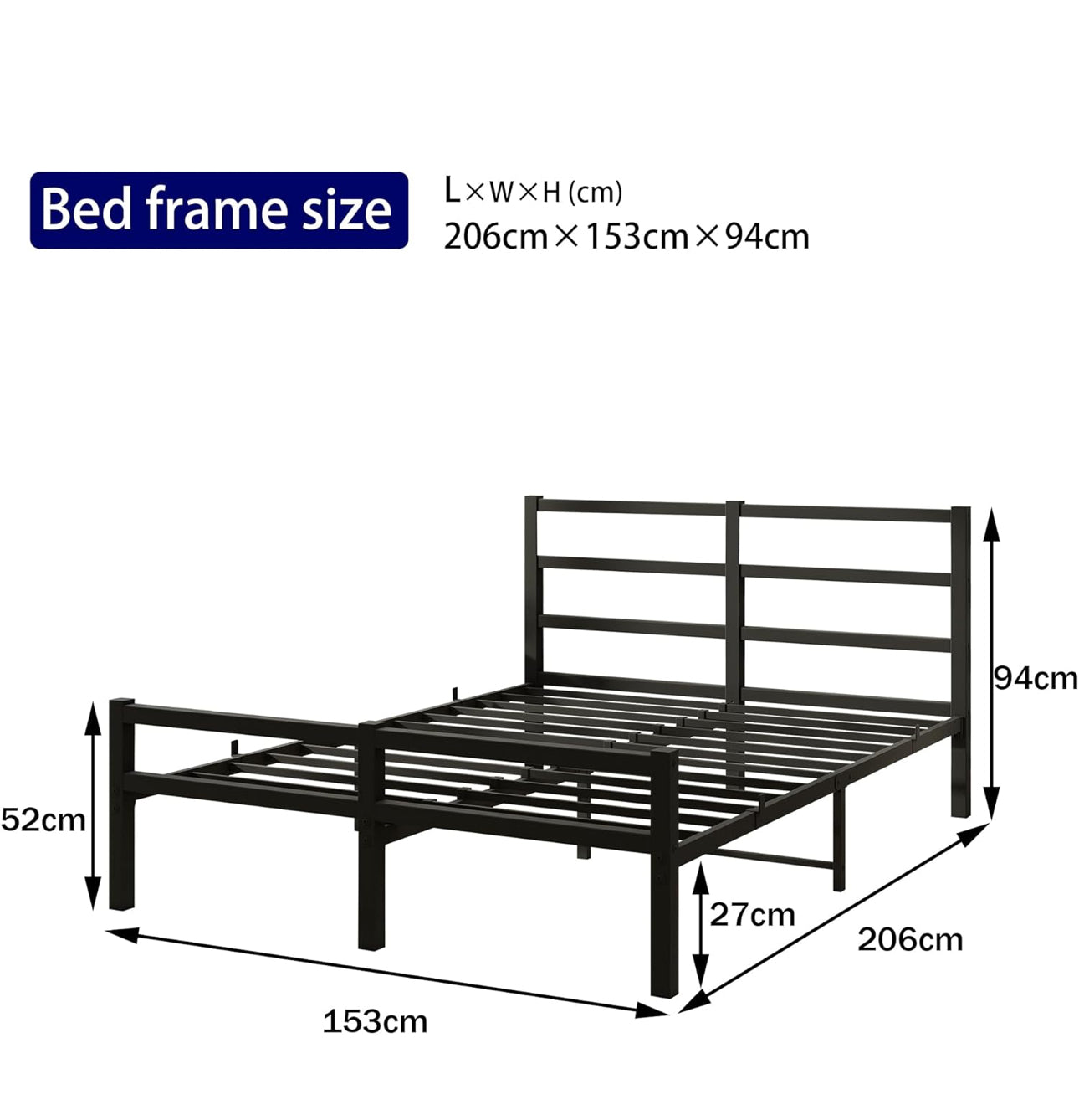 King Bed Frame with Headboard Metal Platform Heavy Duty Steel Support