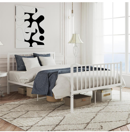 Small Double Metal Bed Frame 4ft6 Modern Style Bed Frame with Headboard and Footboard