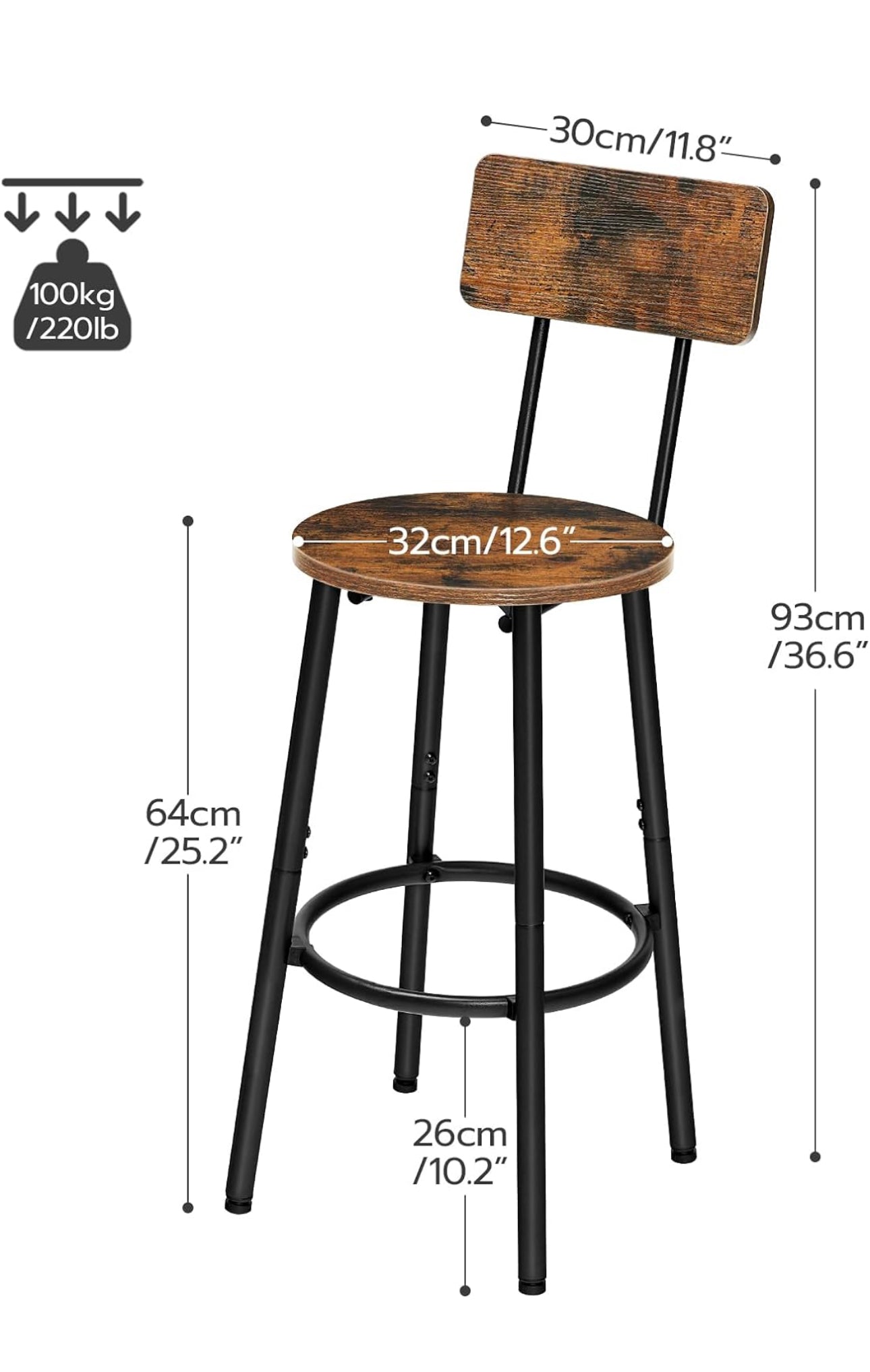 Bar Stools Set of 2, Breakfast Bar Stools