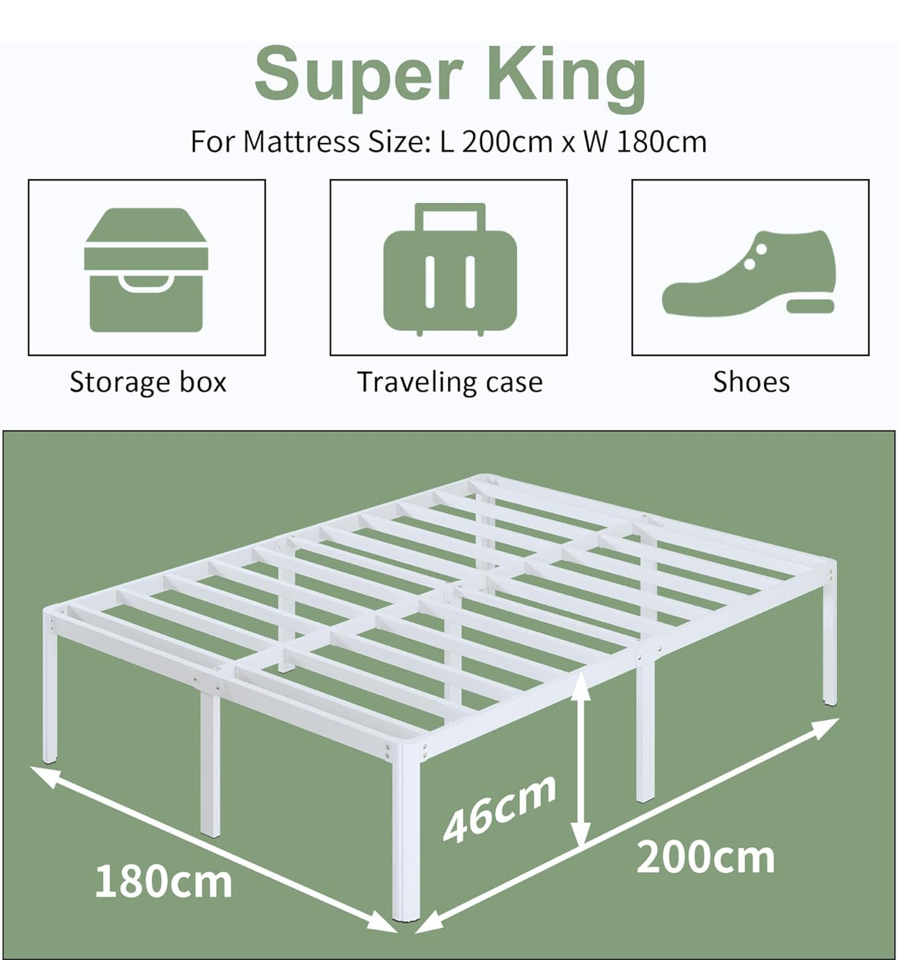 Super King Bed Frame 46 cm High with Rounded Corners