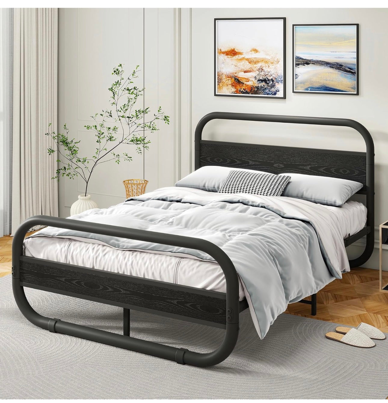 King Size Bed Frame with Headboard,150x200 Oval-Shaped