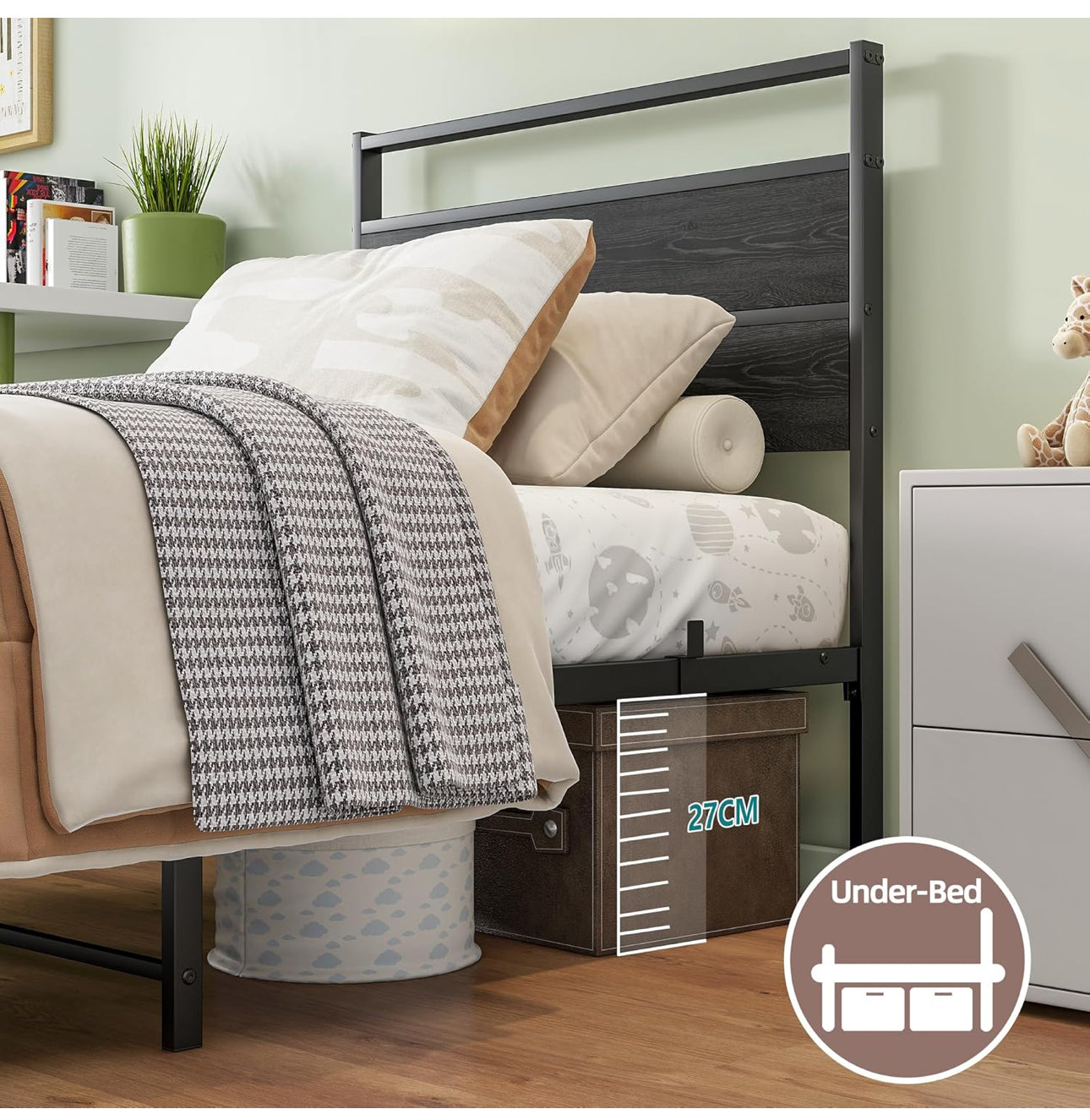 Single Bed Frames with Wood Headboard