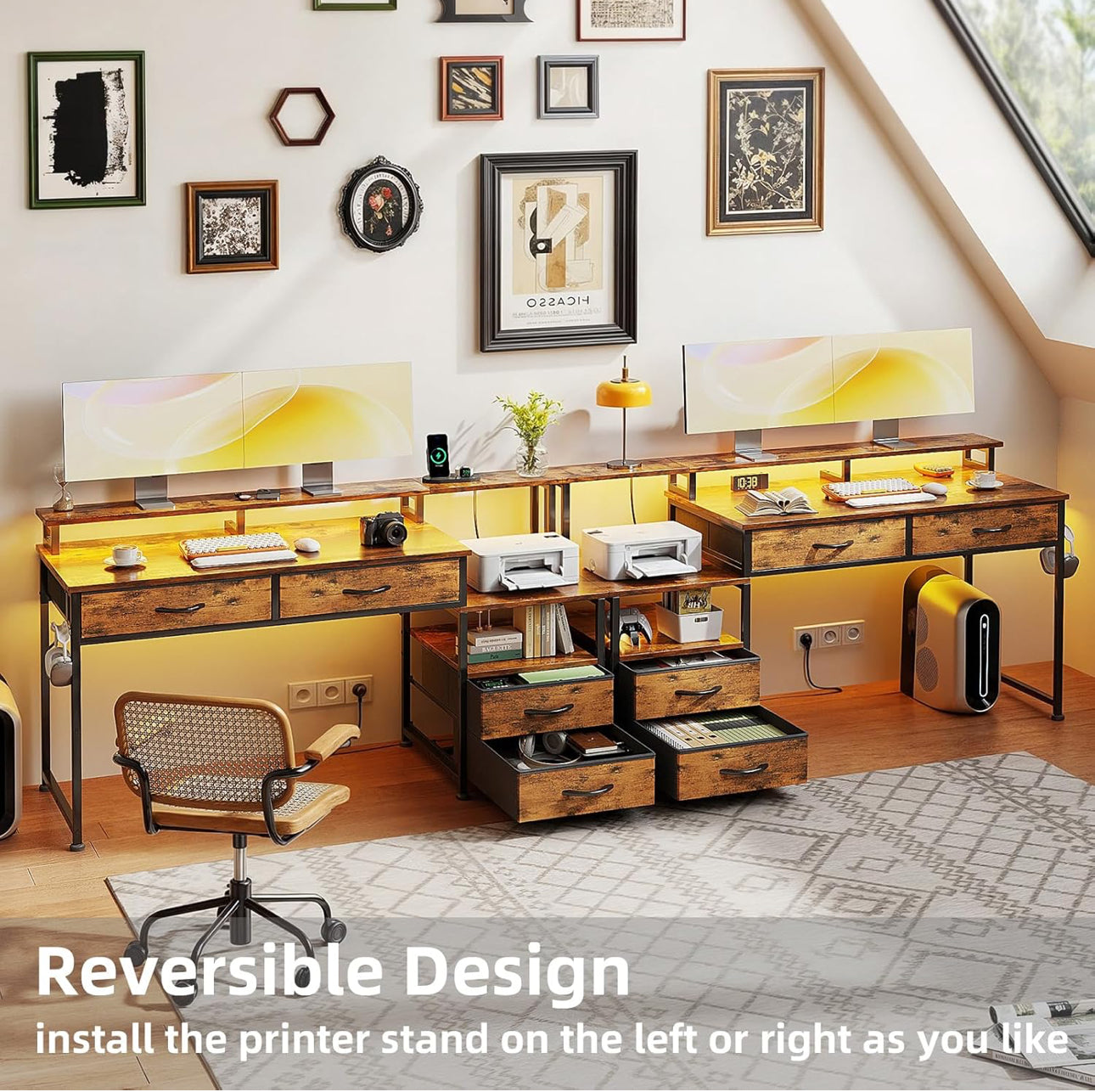 135cm Computer Desk with Power Outlet and Charging