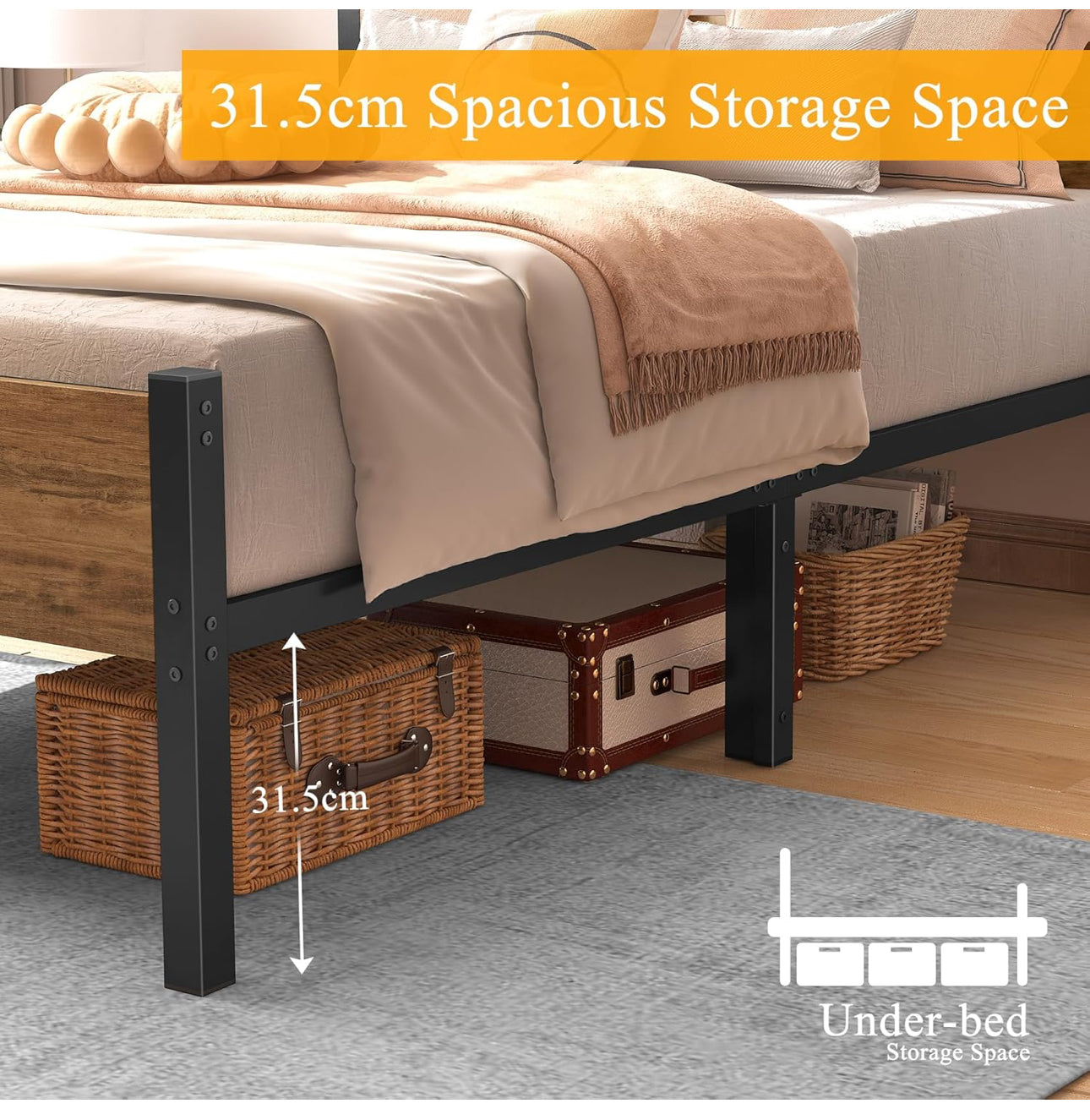 Single Bed Frames with Wood Headboard