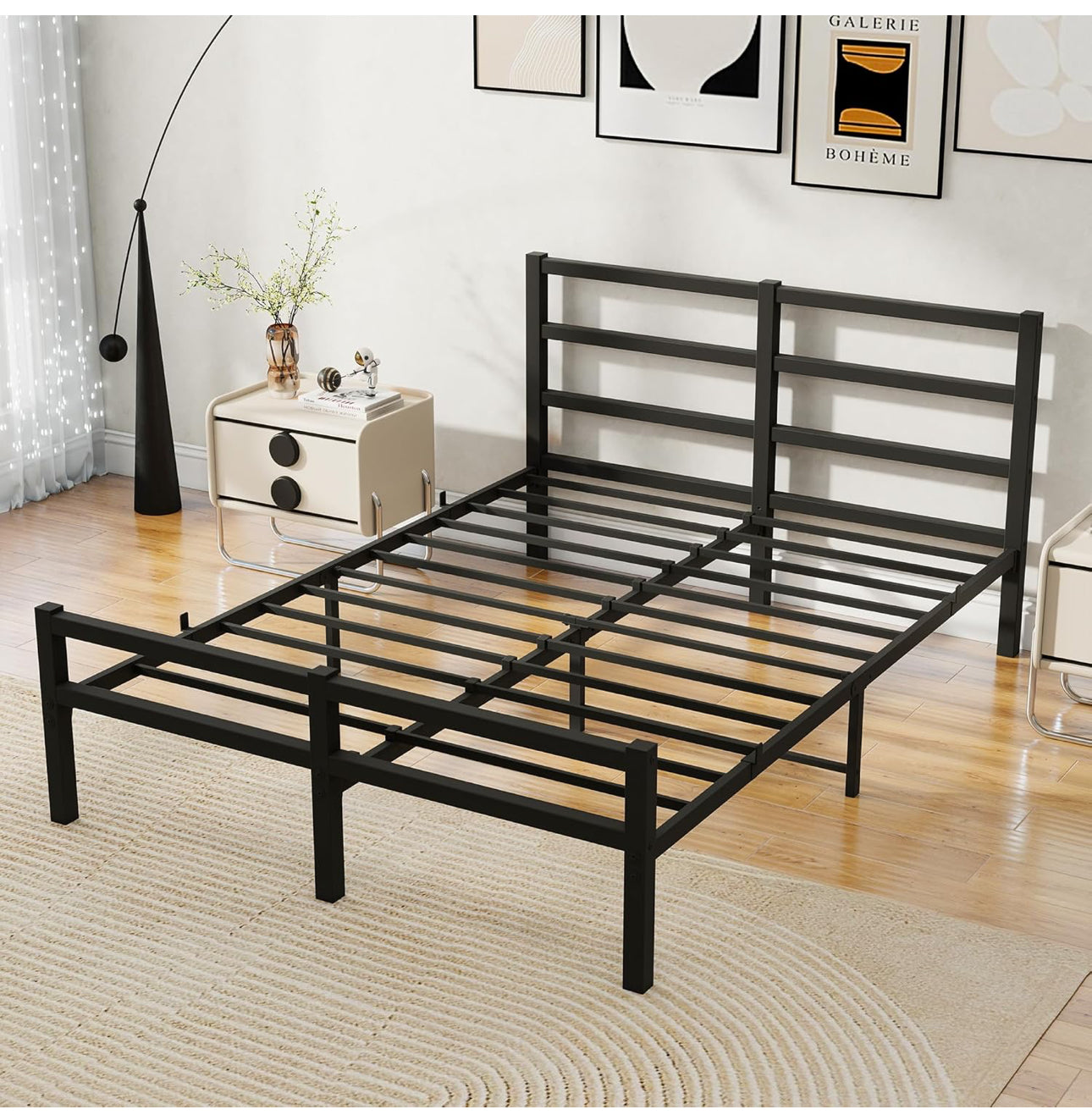 King Bed Frame with Headboard Metal Platform Heavy Duty Steel Support