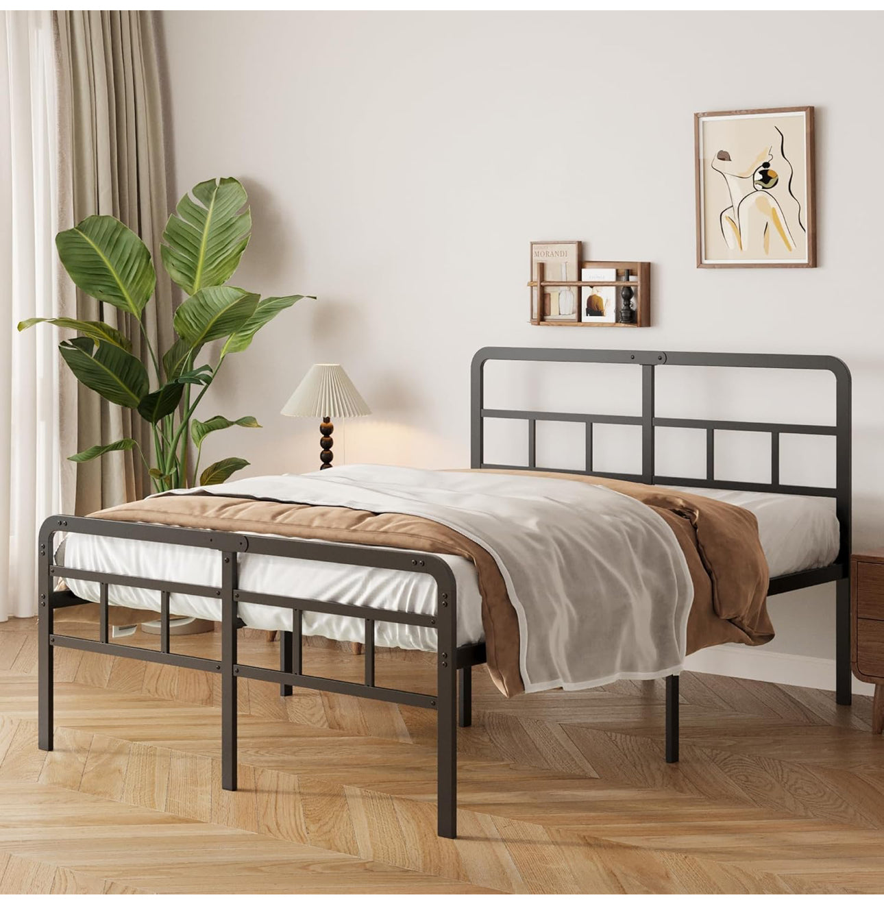 Small Double Bed Frame 4ft with Curved Headboard and Footboard, 46cm Height