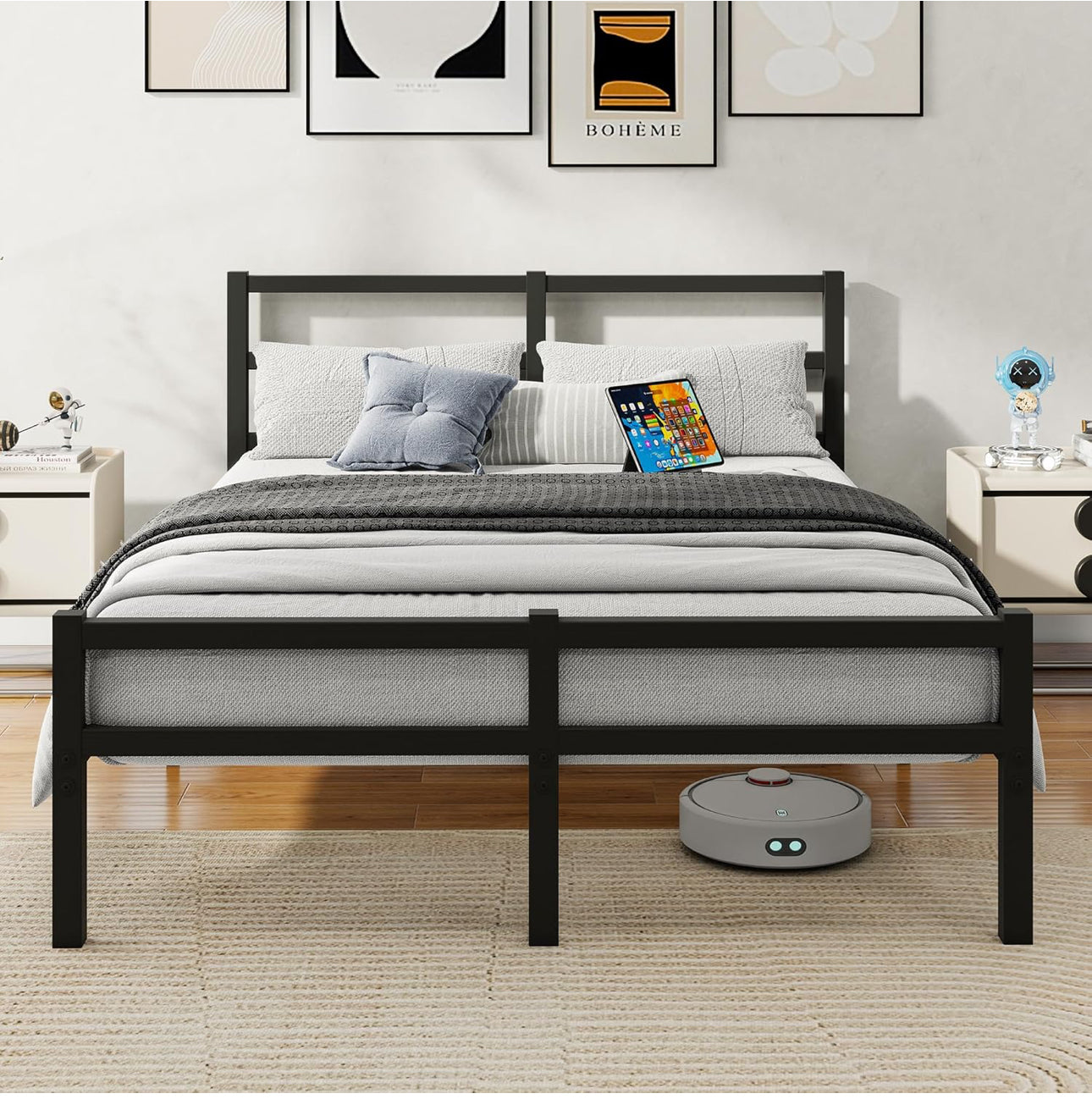 King Bed Frame with Headboard Metal Platform Heavy Duty Steel Support