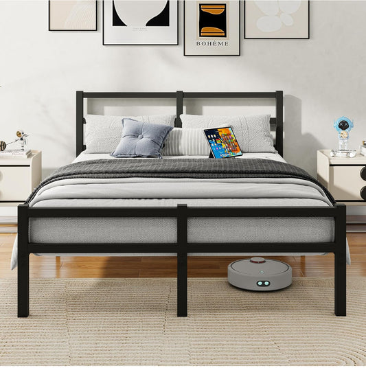 King Bed Frame with Headboard Metal Platform Heavy Duty Steel Support