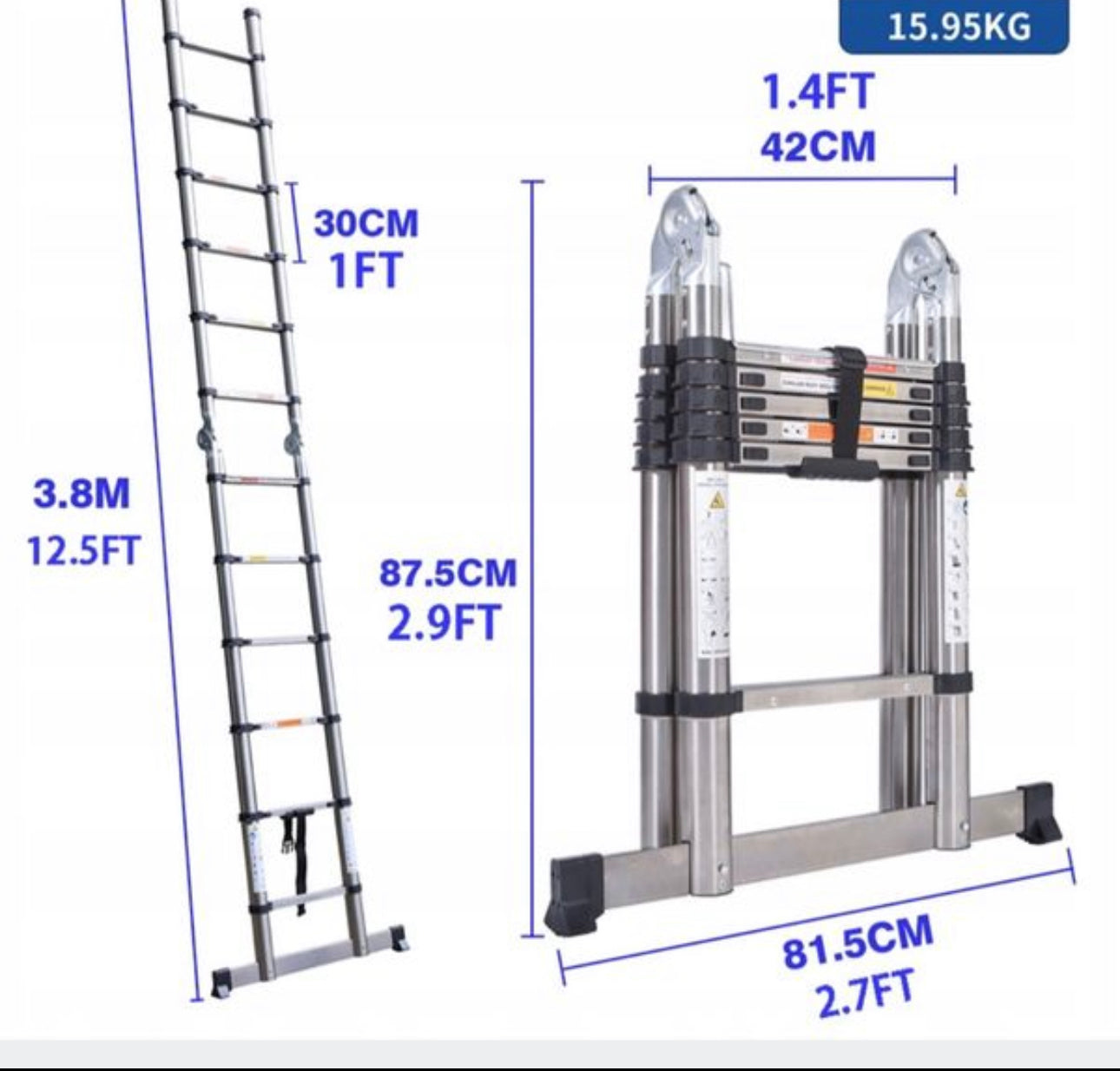 Ladder  3,8 m aluminum up to 150 kg