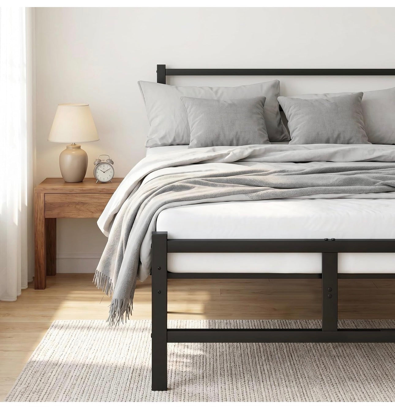 Double Bed Frame, 4ft6 All Metal Slats Support Platform Bed Frame with Under-Bed Storage Space, Easy Assembly, Noise Free, No Box Spring Needed, Black