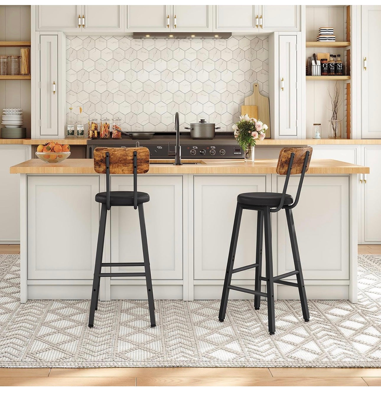 Bar Stools Set of 4, PU Upholstered Bar Chairs wit
