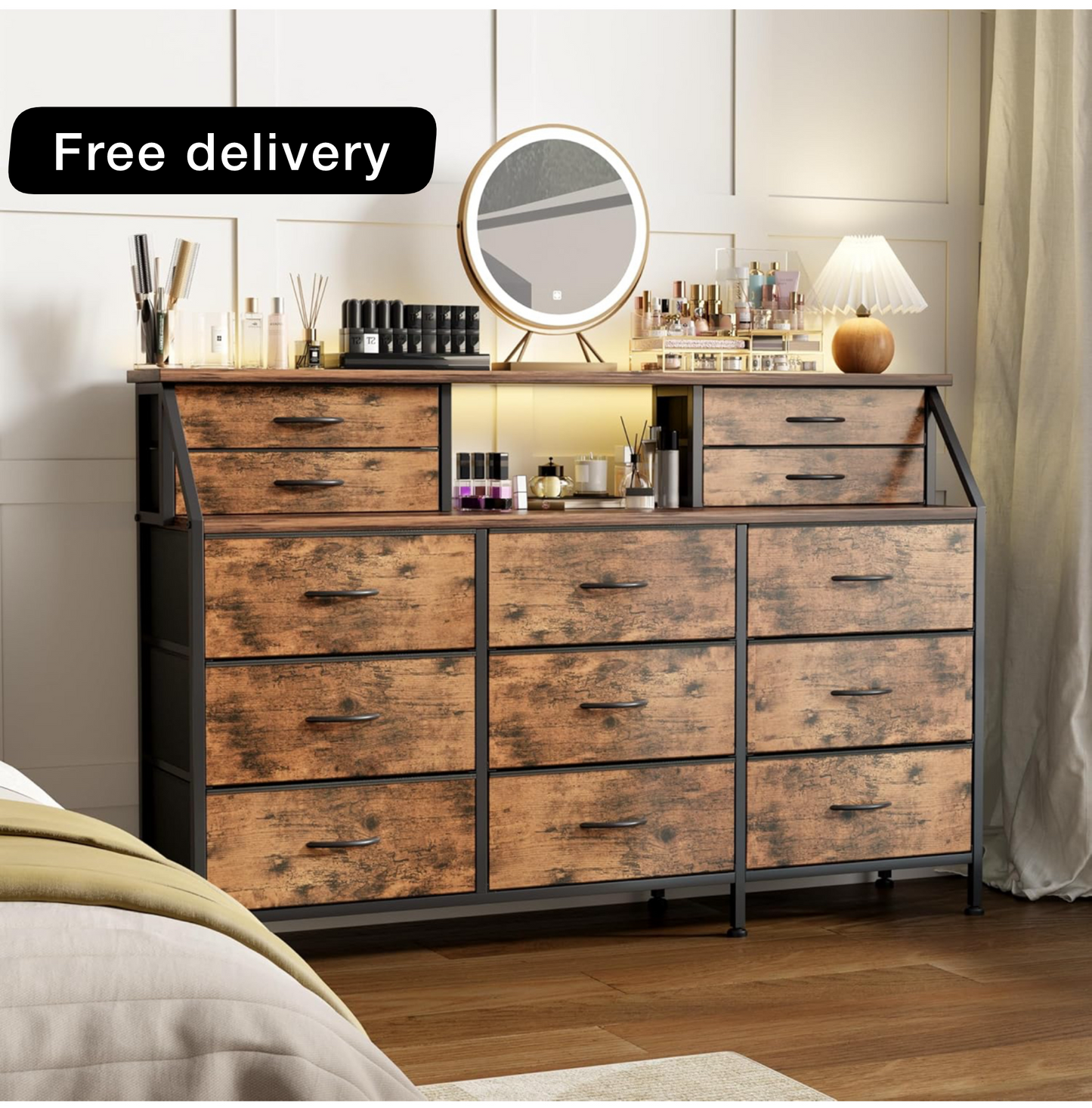 Dresser for Bedroom with 13 Drawers, 55” Wide Chest of Drawers