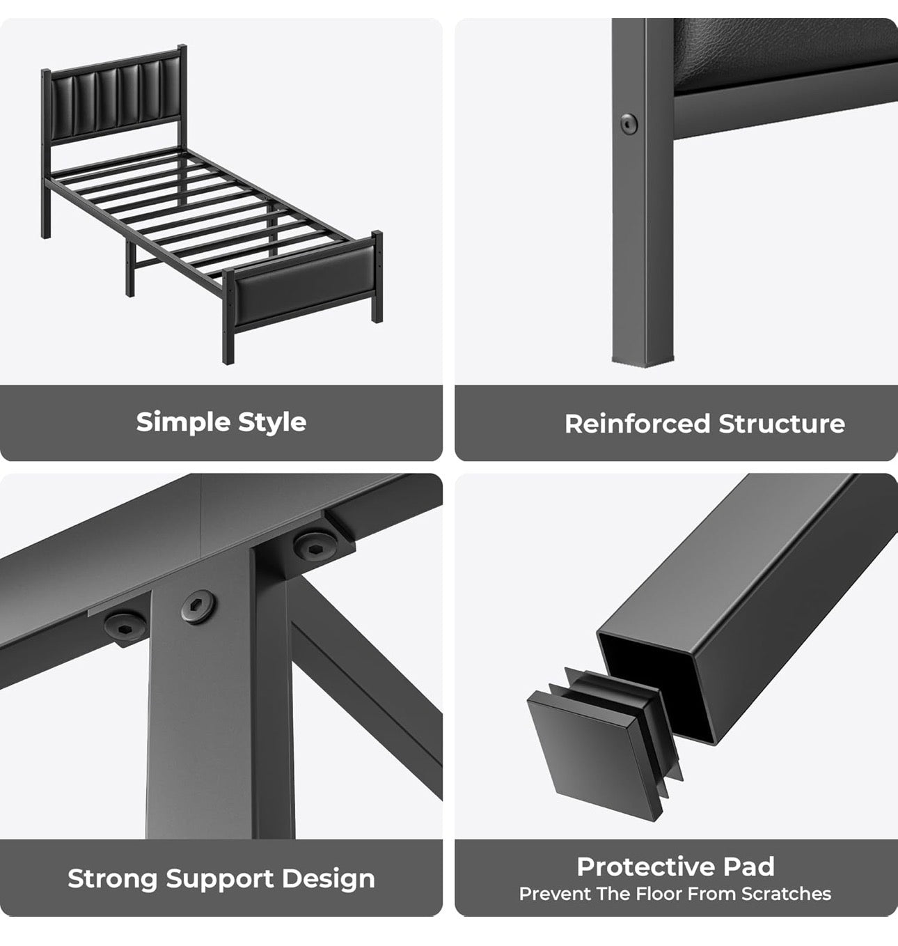 Single Bed Frame with Upholstered Headboard