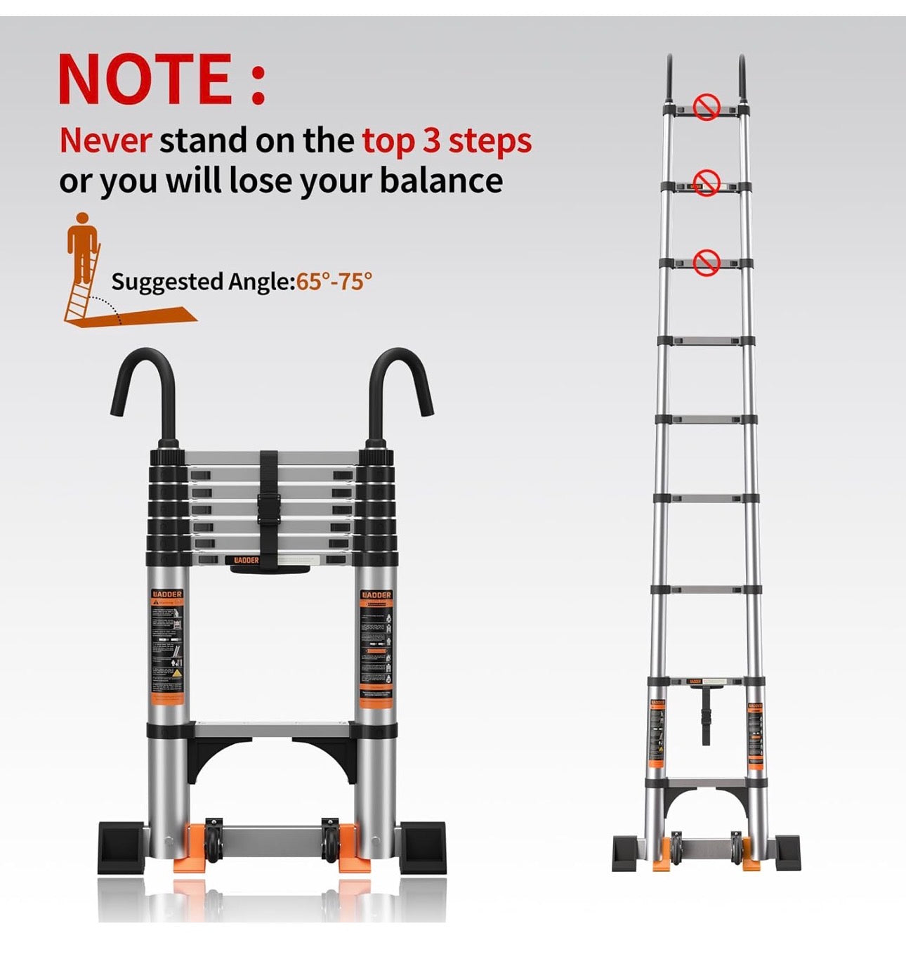 Ladder with Non-Slip Feet,4.1M/13.5FT Aluminium Extension Loft Ladder with Stabilizer Bar