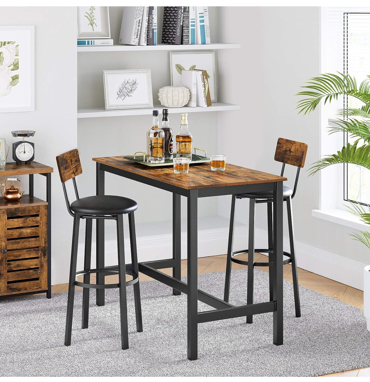 Bar Stools, Set of 2 PU Upholstered Breakfast Stools