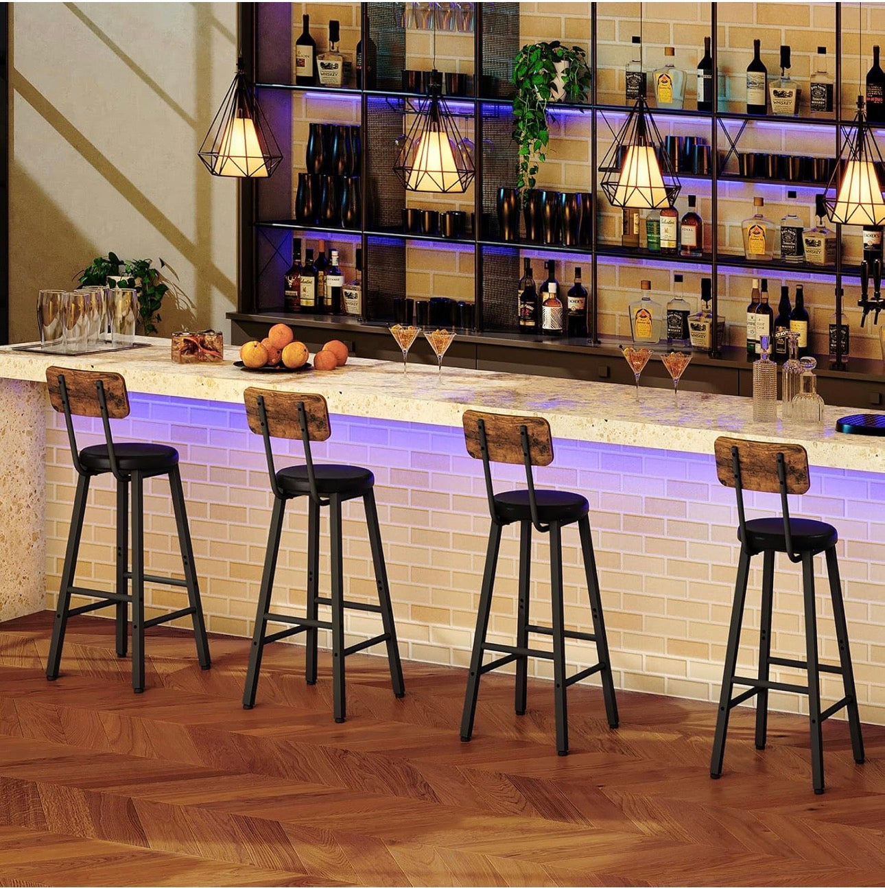 Bar Stools Set of 4, PU Upholstered Bar Chairs wit