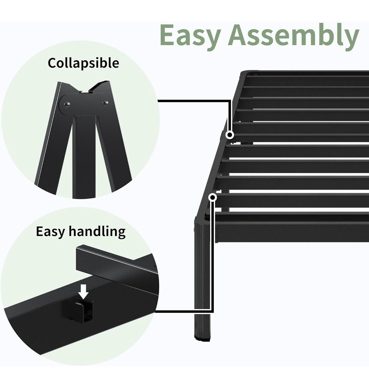 4ft 6 Double Bed Frame, Heavy Duty Metal Bed Frame Double with Steel Slats, Black
41 cm High