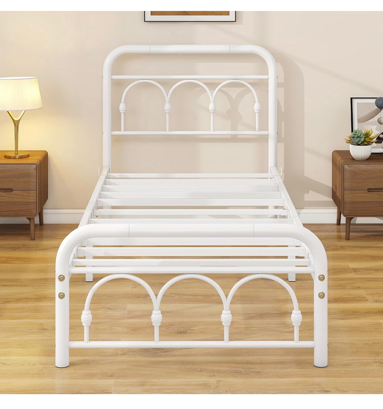 3ft Single Bed Frame with Headboard(90x190cm),Metal Arched Single Size Bed Base