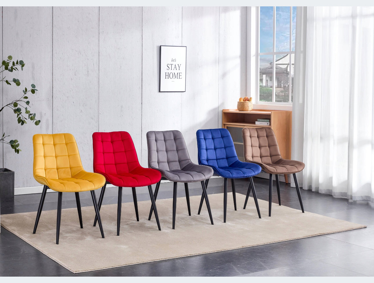 Set Of 4 Velvet Mustard Upholstered Chairs