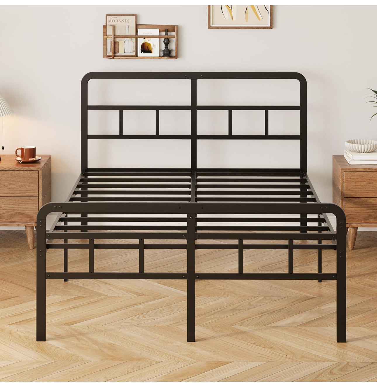 Small Double Bed Frame 4ft with Curved Headboard and Footboard, 46cm Height