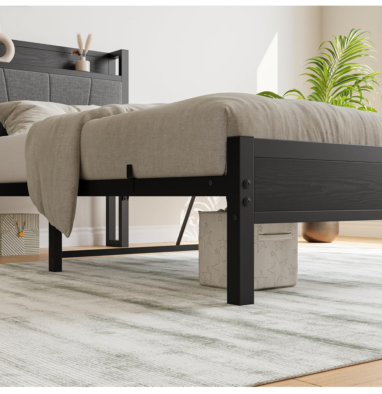 3ft Single Bed Frame with Storage Headboard