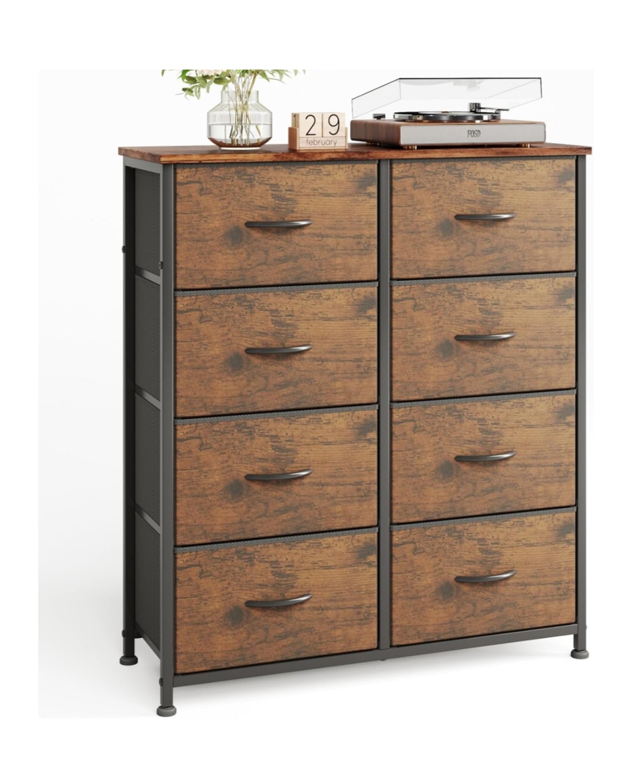 8 Drawers Chest of Drawers, Fabric Storage Dresser Vertical with Spacious Wooden Tabletop