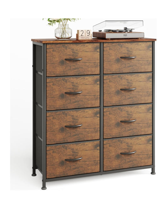 8 Drawers Chest of Drawers, Fabric Storage Dresser Vertical with Spacious Wooden Tabletop