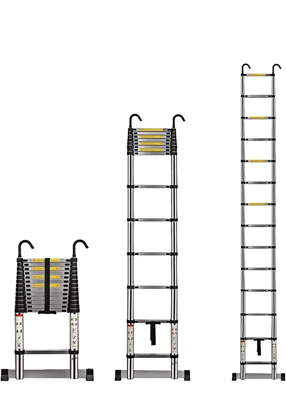Telescopic Ladder 4.1M 13.5FT Aluminium Extension Loft Ladder with Stabilizer Bar and Detachable Hooks, Multi Purpose Extendable Portable Folding Ladders, EN131 (4.1M/13.5FT)