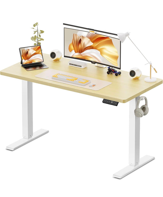 120 x 60 cm Standing Desk, Electric Height Adjustable Desk with 2 Hooks, Computer Desk with 4 Memory Heights and Splice Board, Ergonomic Sit Stand Table for Home Office, Oak