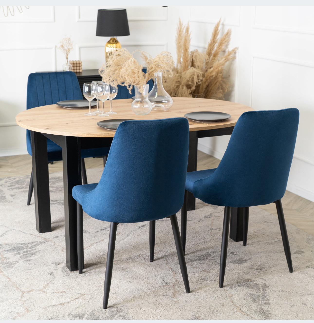 Set of 4 Upholstered Chairs Velour  Blue