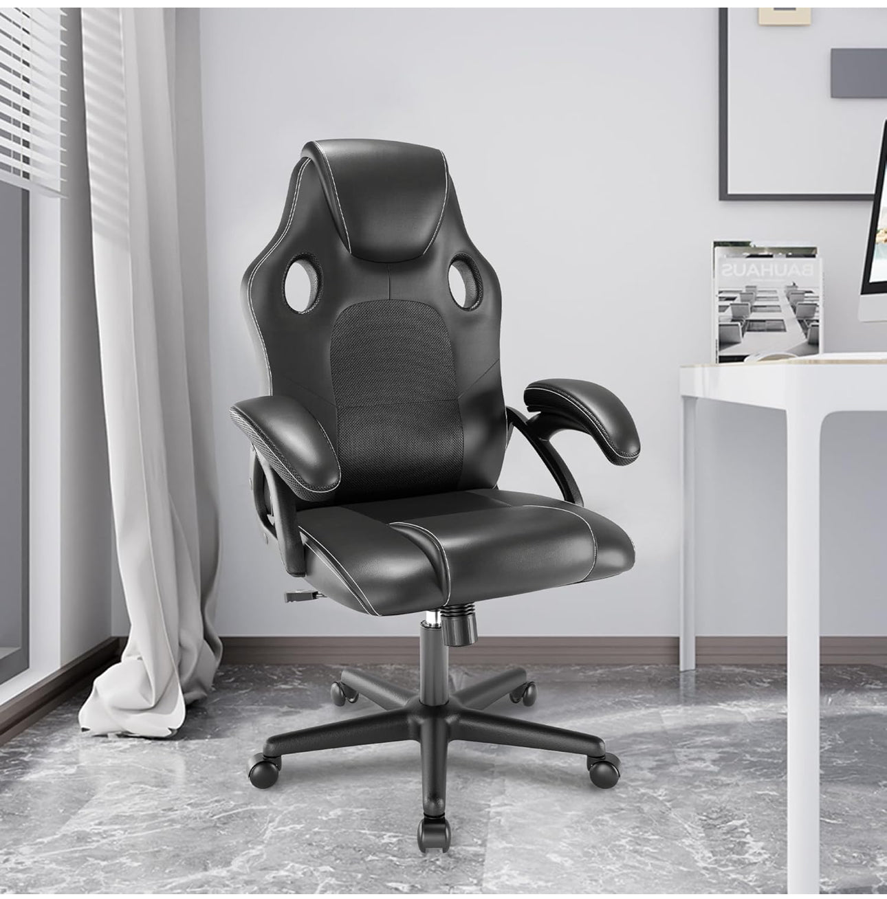 Office chair high back seat with breathable mesh insert padded armrests tilt adjustment durable base