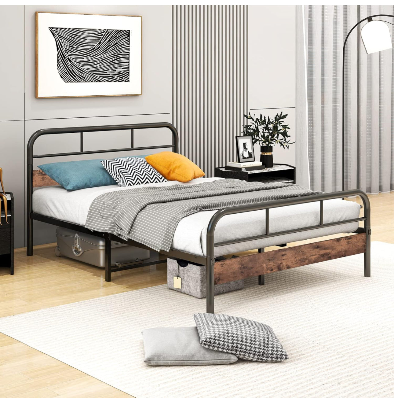 4ft Double Bed Frames with Wooden Headboard