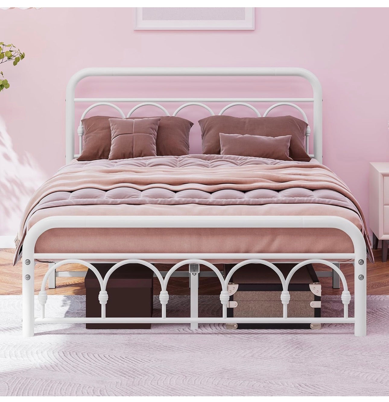 4ft6 Double Bed Frame with High Headboard and Footboard,Vintage Platform Bed Double