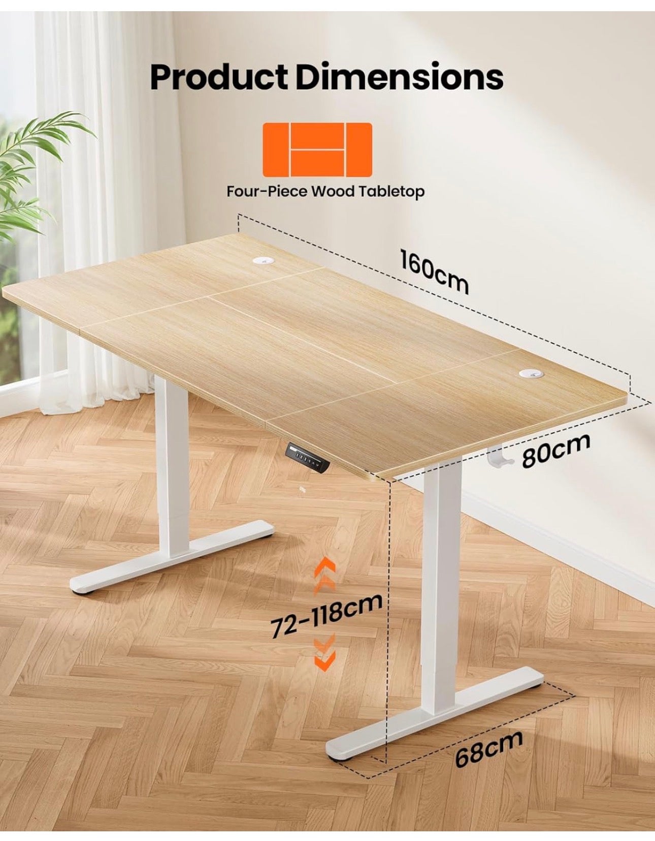 Electric Standing Desk Height Adjustable 160 x 80cm