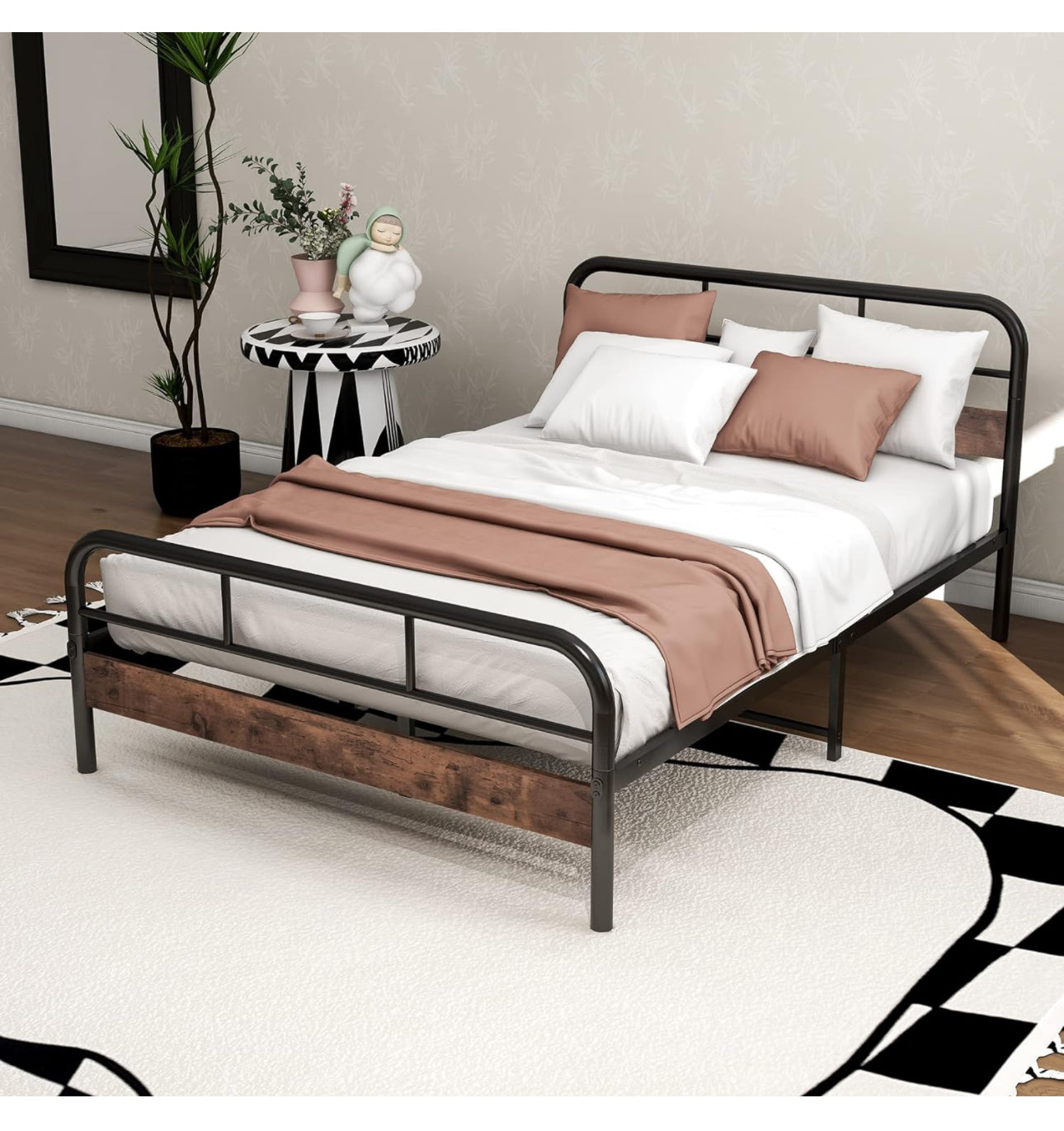 4ft Double Bed Frames with Wooden Headboard