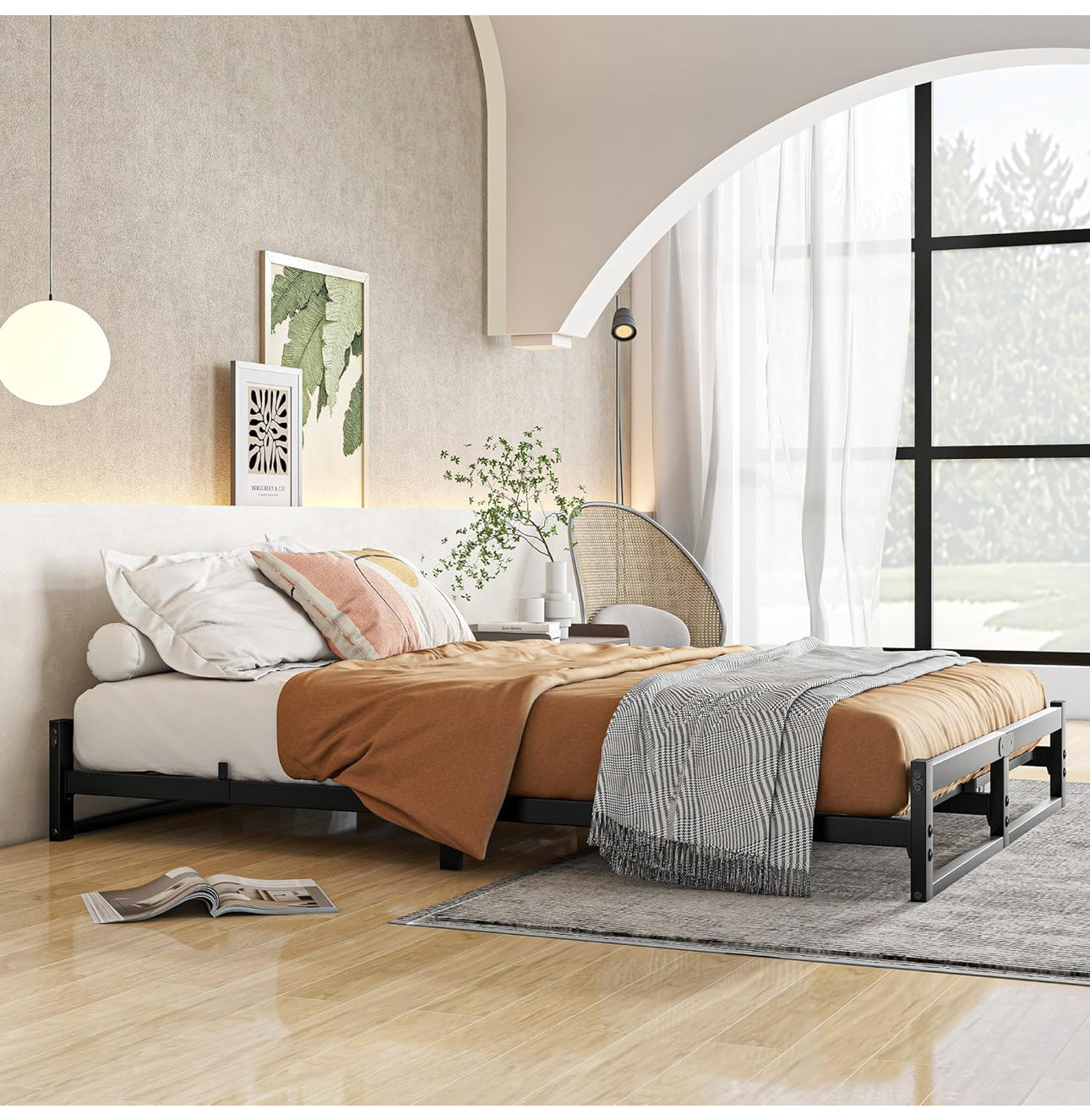 King Size Bed Frame,5ft Floor Bed Frame King Size Bed Base with Steel Slats