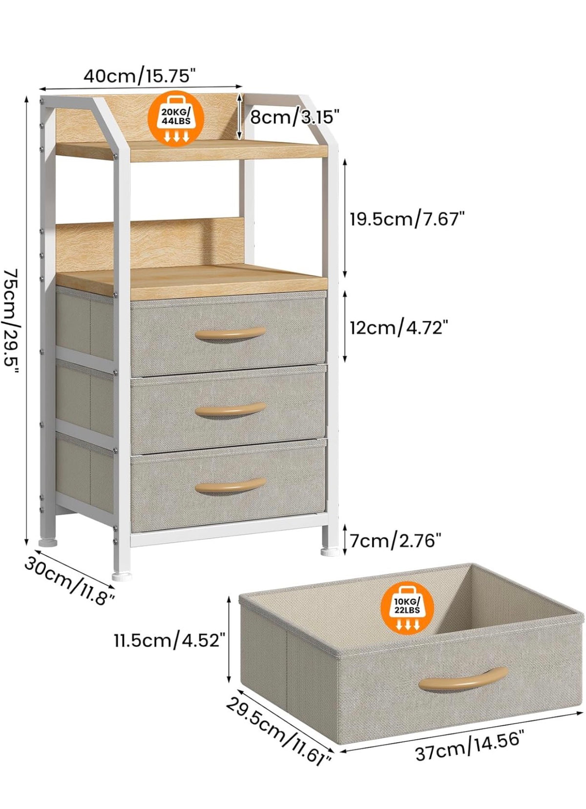 Bedside Table with 3 Fabric Drawers and Open Shelf, Nightstand for Bedroom, Living Room, Small Spaces – Metal Frame & Wooden Top, Compact Sofa End Table with Storage for Home Décor, Khaki