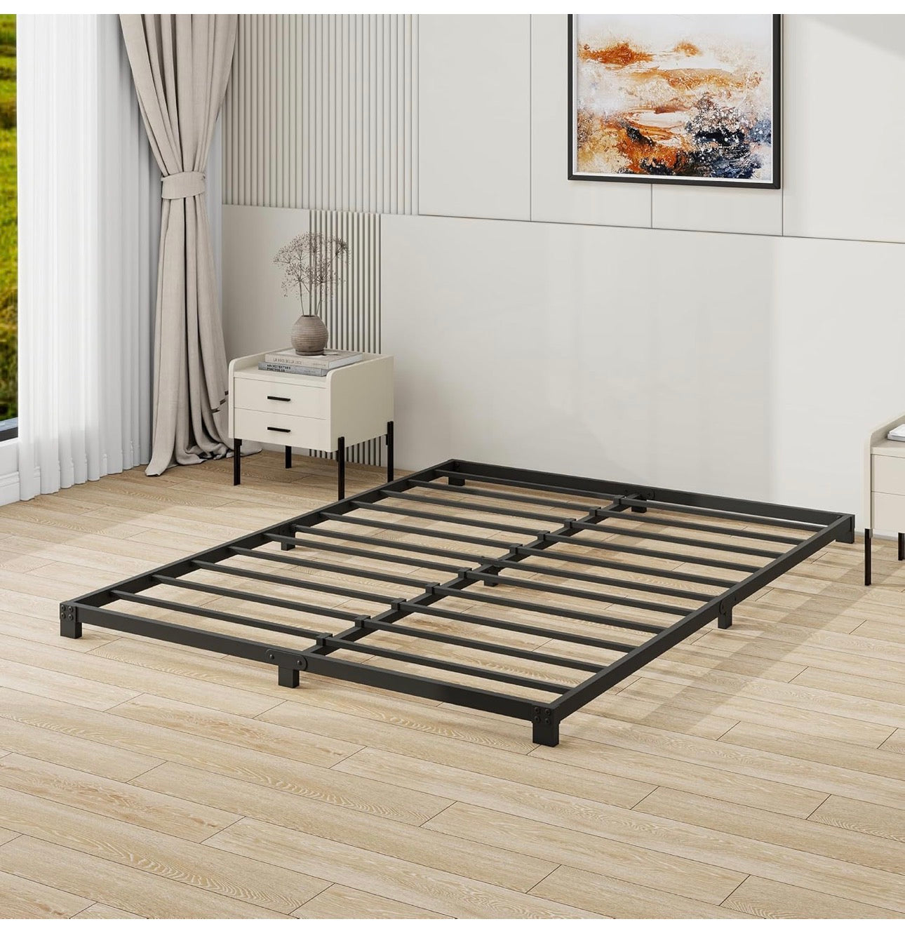 8cm Low King Size Bed frame, Metal Bed 150x200 cm
