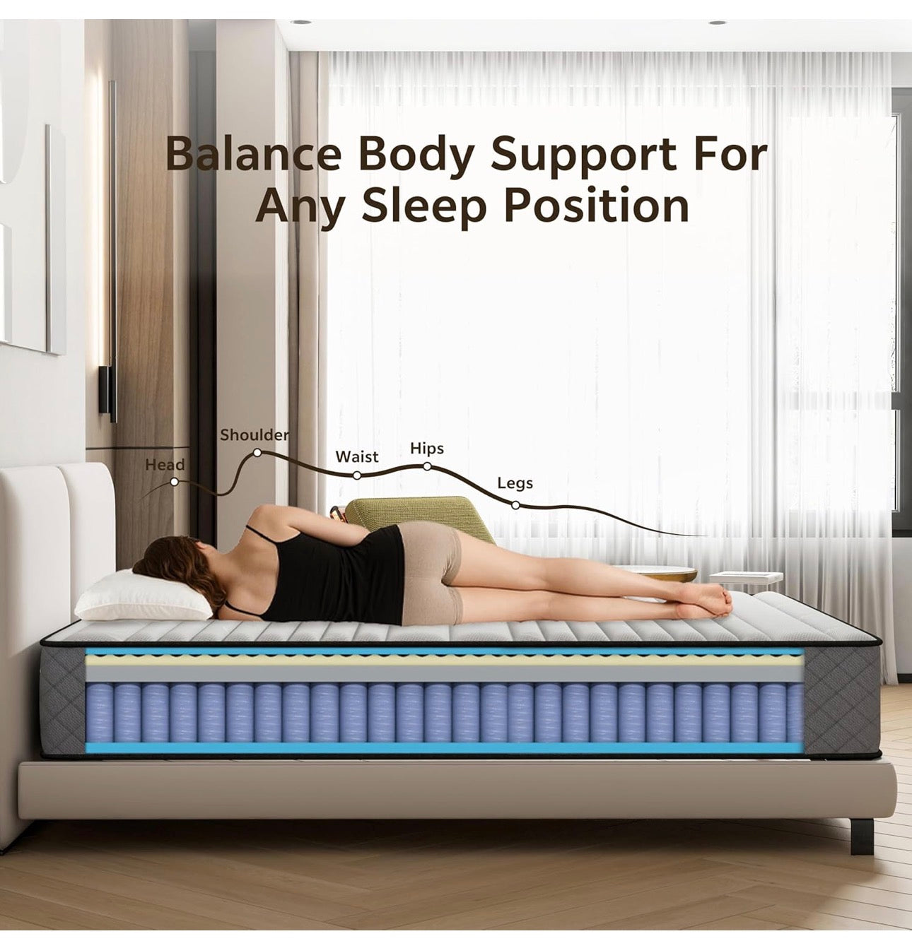 Hybrid King Size Mattresses 5FT 25cm Medium Firm Pocket Sprung 7-Zone OEKO-TEX Certified – Motion Isolation & Pressure Relief for Back Pain – 150x200cm