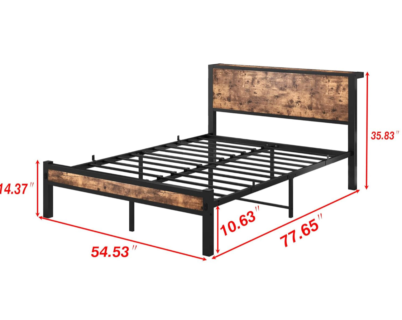 Double Bed Frame with Wooden Storage Shelf Headboard