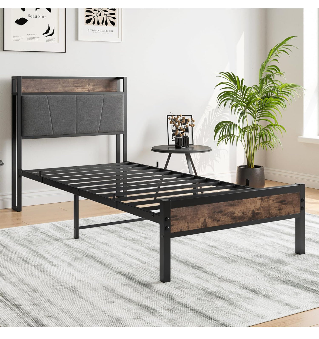 3ft Single Bed Frame With Storage Headboard