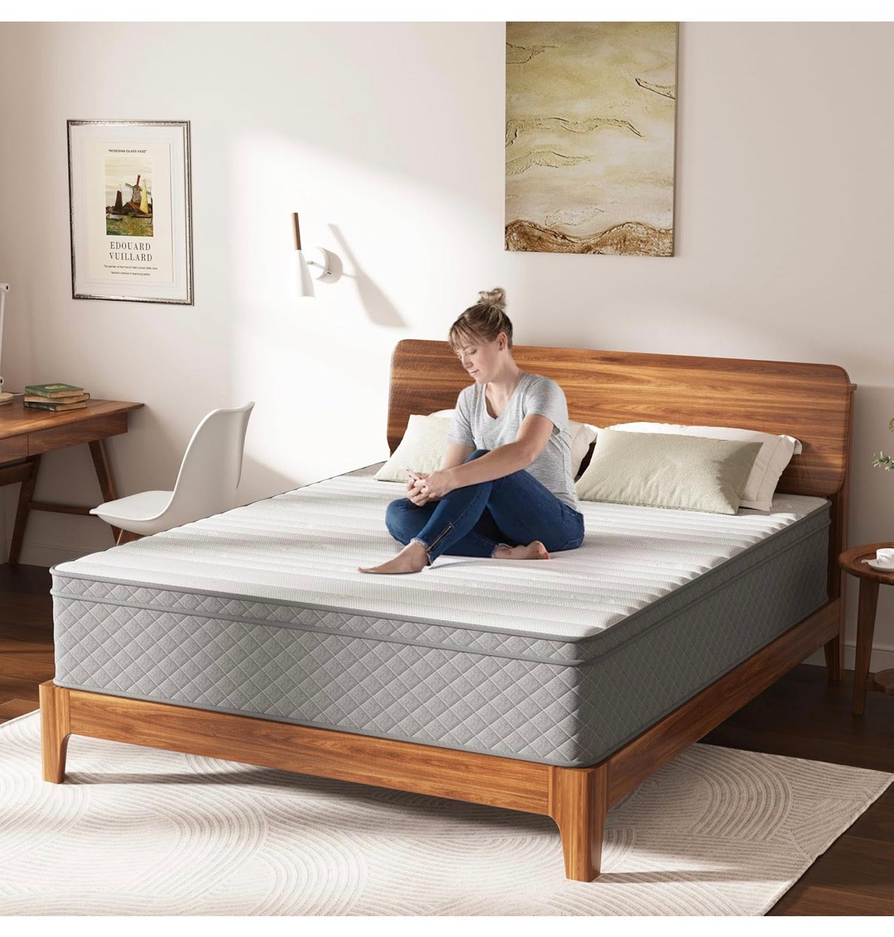 12 Inch Double Mattress, 7-Zone Hybrid Double Bed Mattresses, Memory Foam Mattress with Pocket Sprung