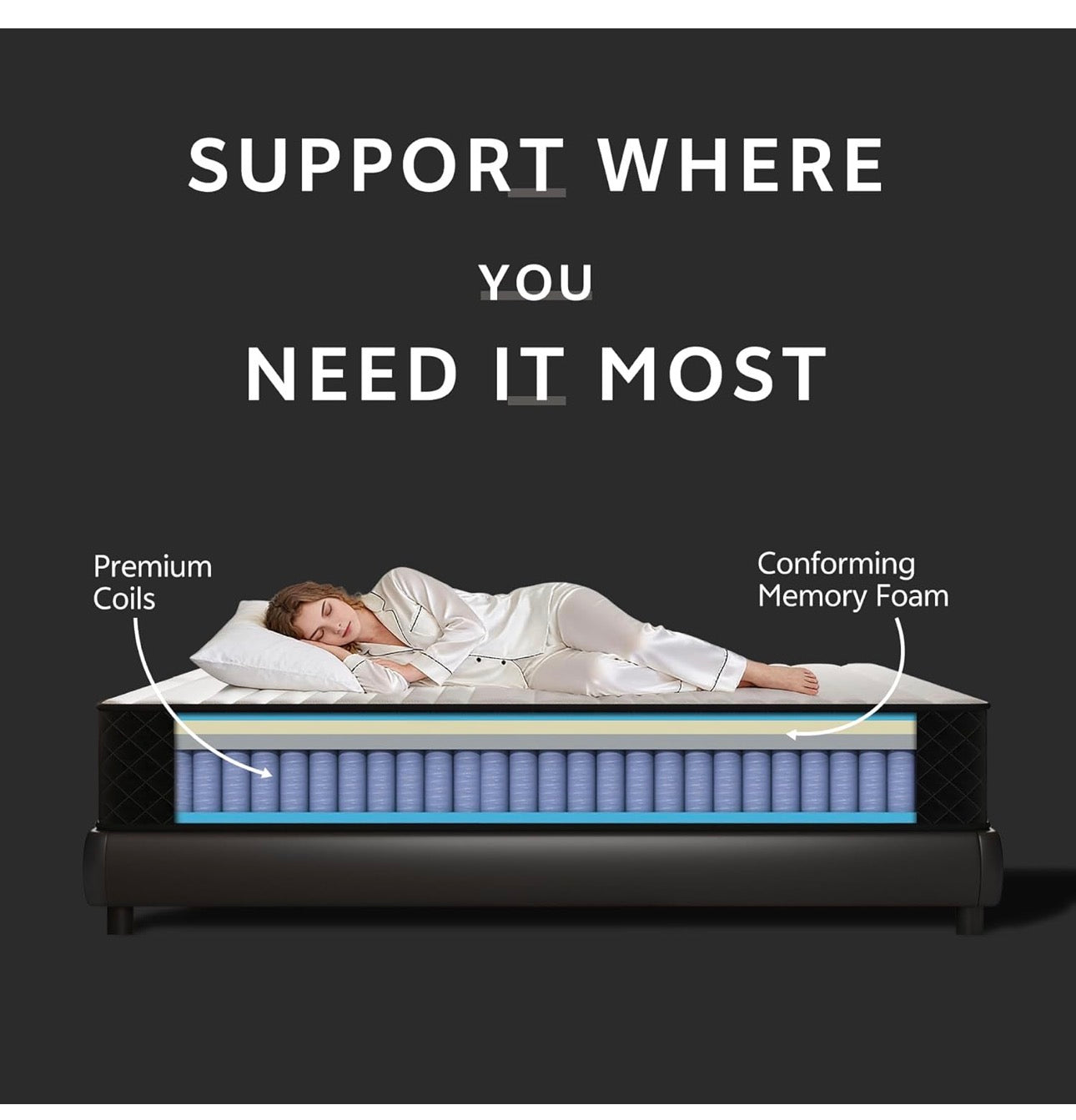 Extra Firm Double Mattresses, 25cm Thick Double Hybrid Mattress with Memory Foam and Individual Pocket Springs