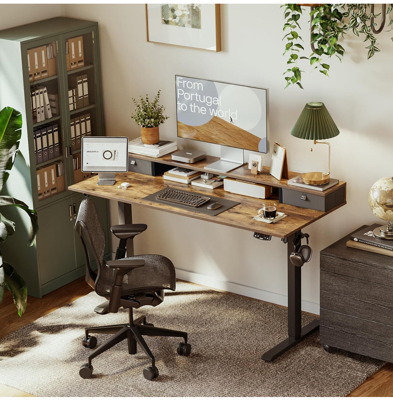 Electric Adjustable Height Desk with 2 Drawers